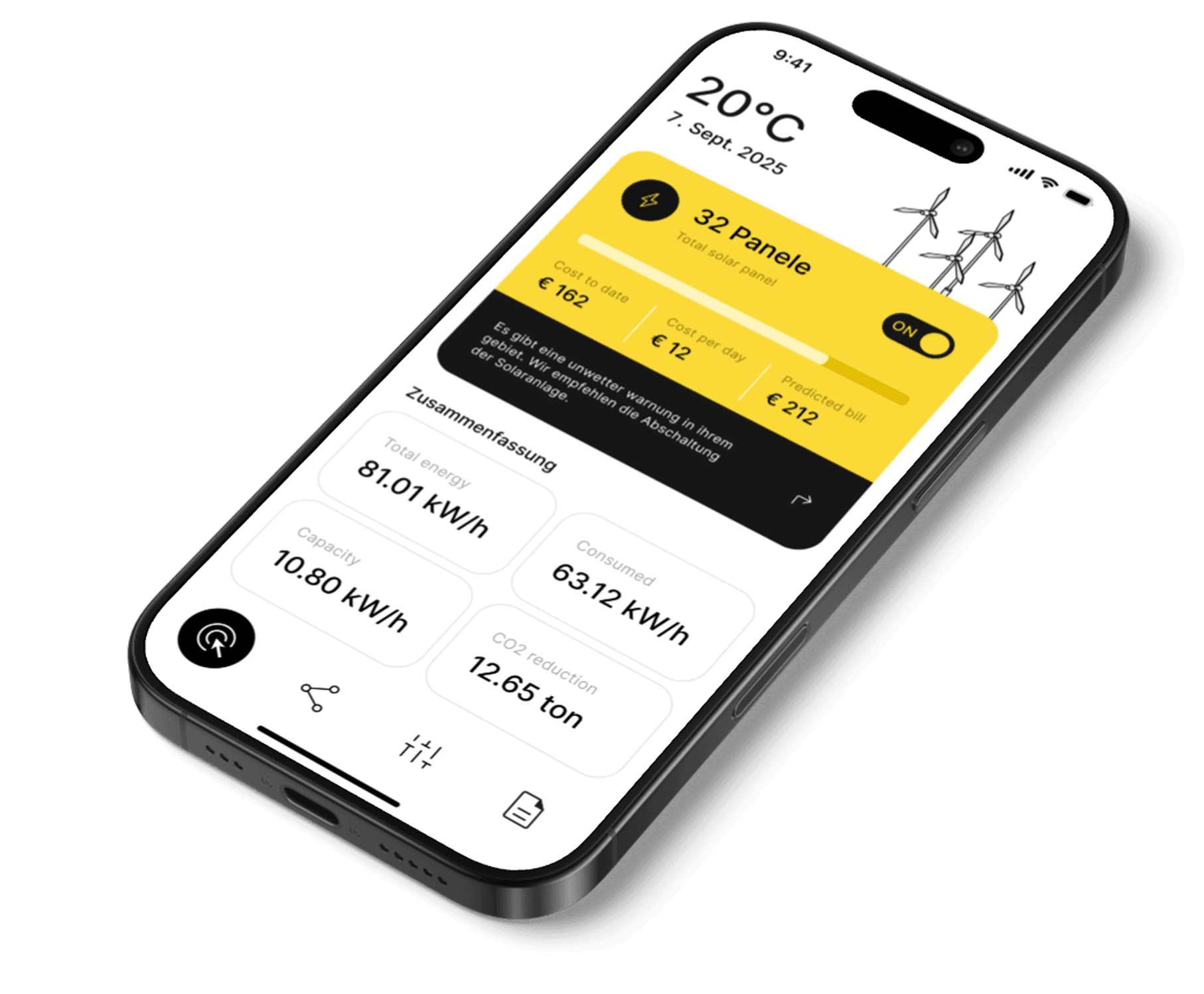 autocell App: Übersicht über Solarleistung, Kosten und Energieverbrauch